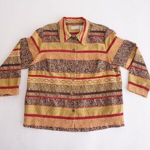 Alfred Dunner Yellow Maroon Paisley Striped Tapestry Button Up Jacket 20W
